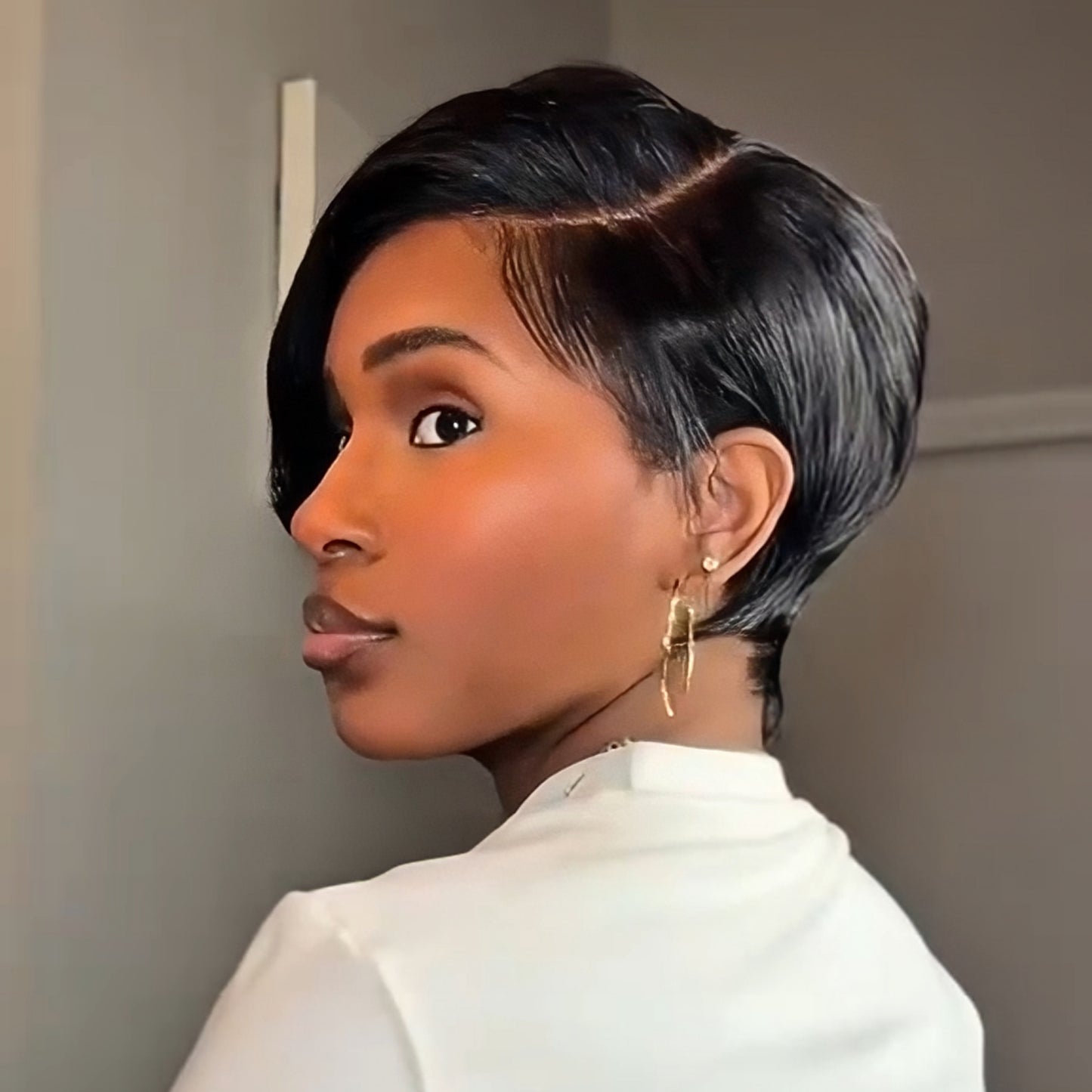 Natural Black Short Side Part Pixie Cut 13×4 Lace Frontal Wig