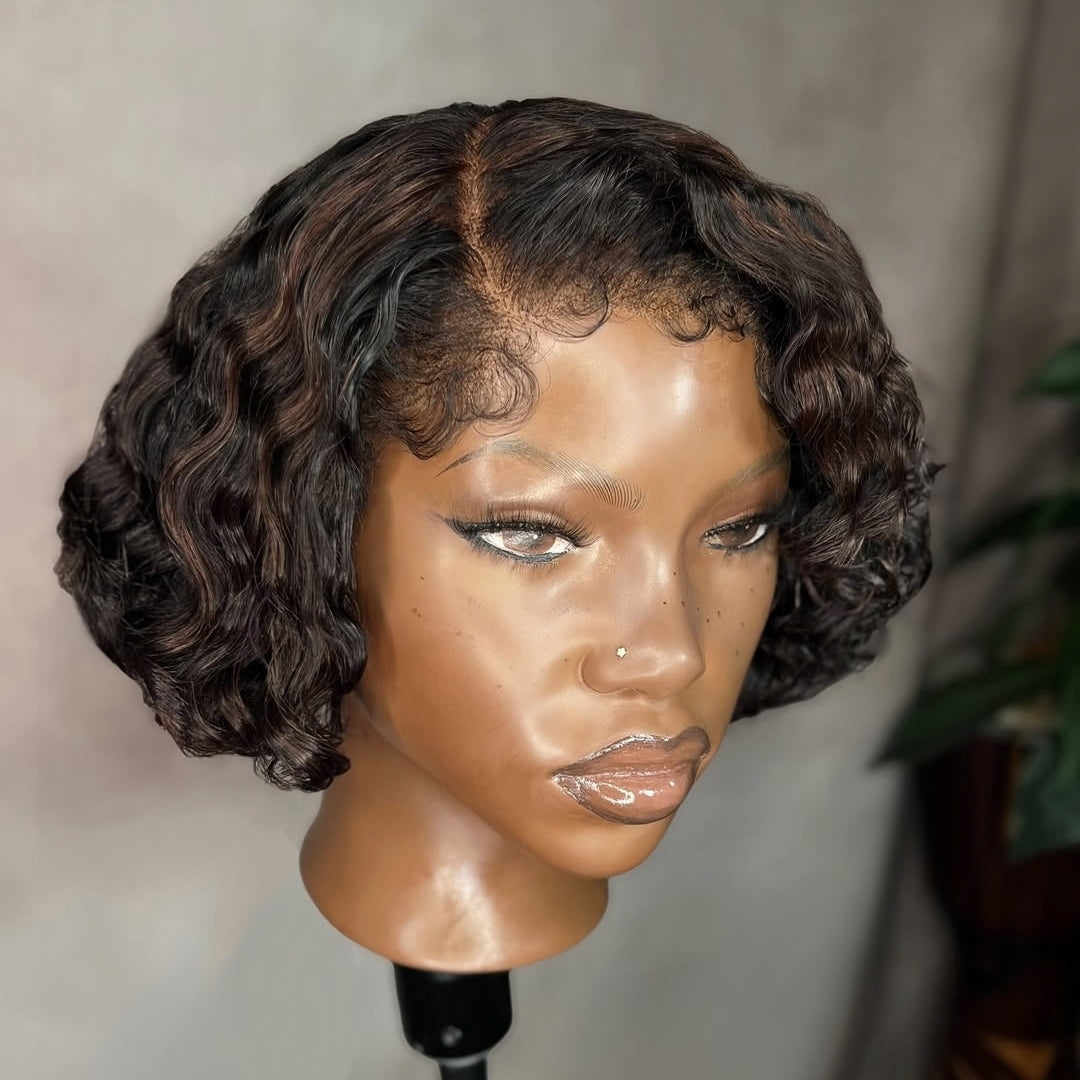 Dark Brown with Highlights Deep Wave Bob 13×6 Lace Frontal Wig