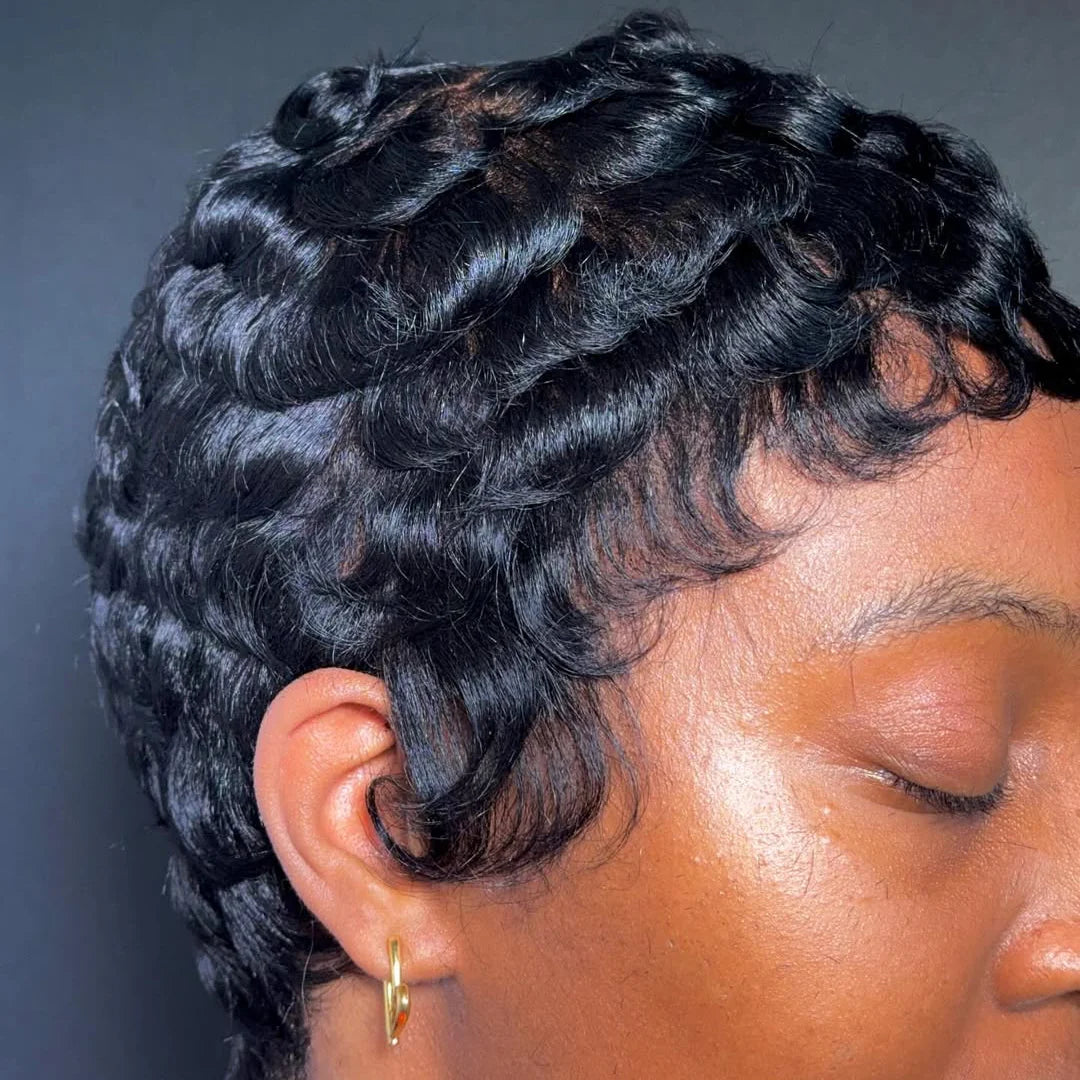 Glueless Full Lace Finger Wave Short Pixie Cut Wig