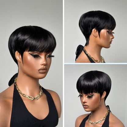 Put on & Go Natural Black Short Pixie Hair Bowler Cut Wig