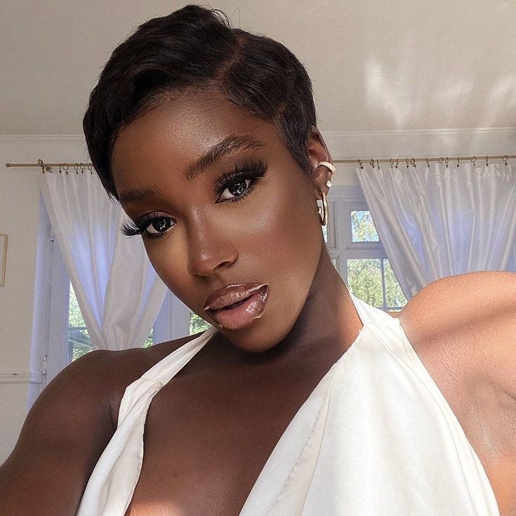 Full Lace Natural Black Short Pixie Cut Curly Wig