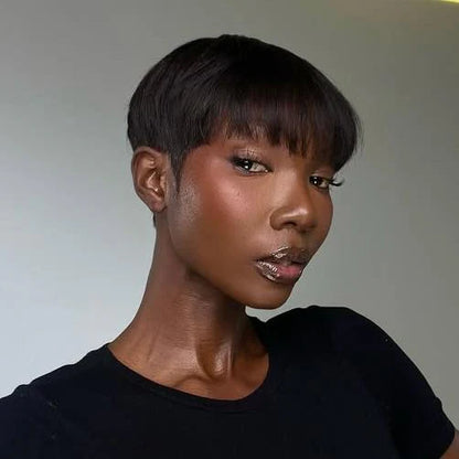 Put on & Go Natural Black Short Pixie Hair Bowler Cut Wig