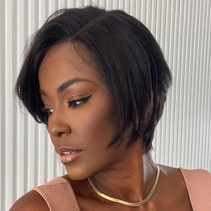 Short Hair Pixie Cut Style Wig With Side Long Bangs