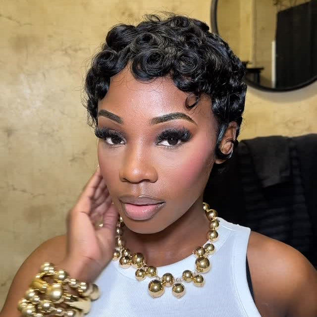 Finger Wave Short Pixie Cut Glueless 100% Human Hair Wig