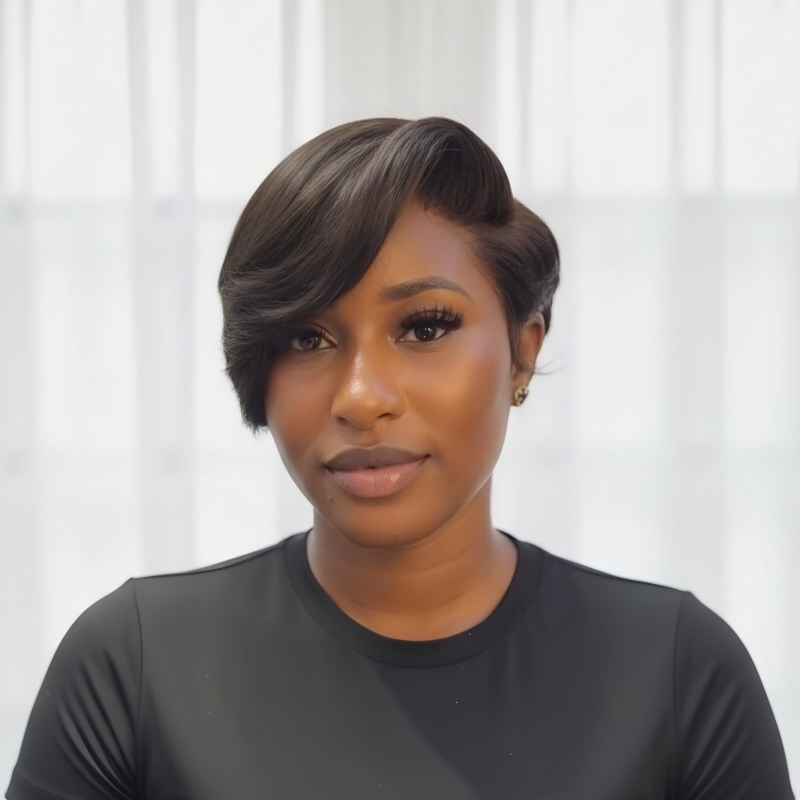Natural Black Side Part Pixie Cut Glueless 13×4 Lace Frontal Wig