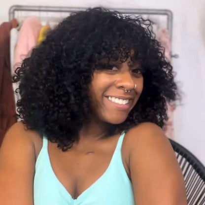 Glueless Natural Black Curly Bob Human Hair Wig