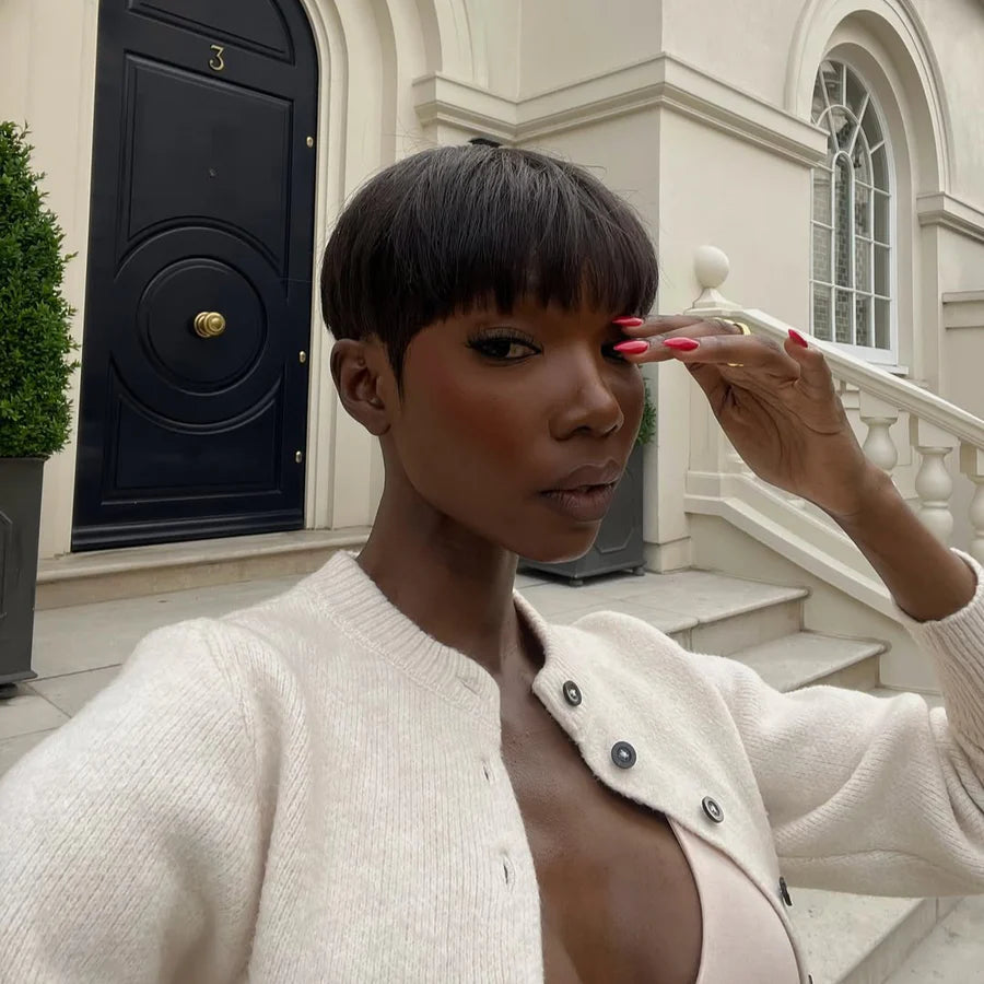 Put on & Go Natural Black Short Pixie Hair Bowler Cut Wig