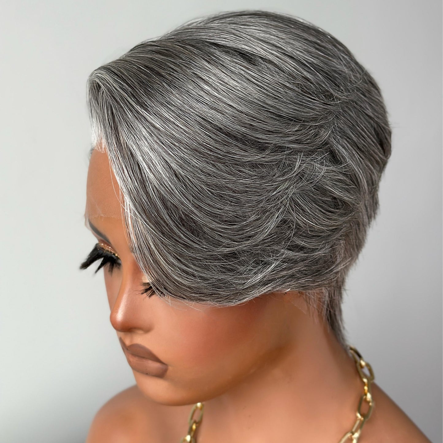 Salt And Pepper Side Part Pixie Cuts 13x4 Frontal Lace Wig