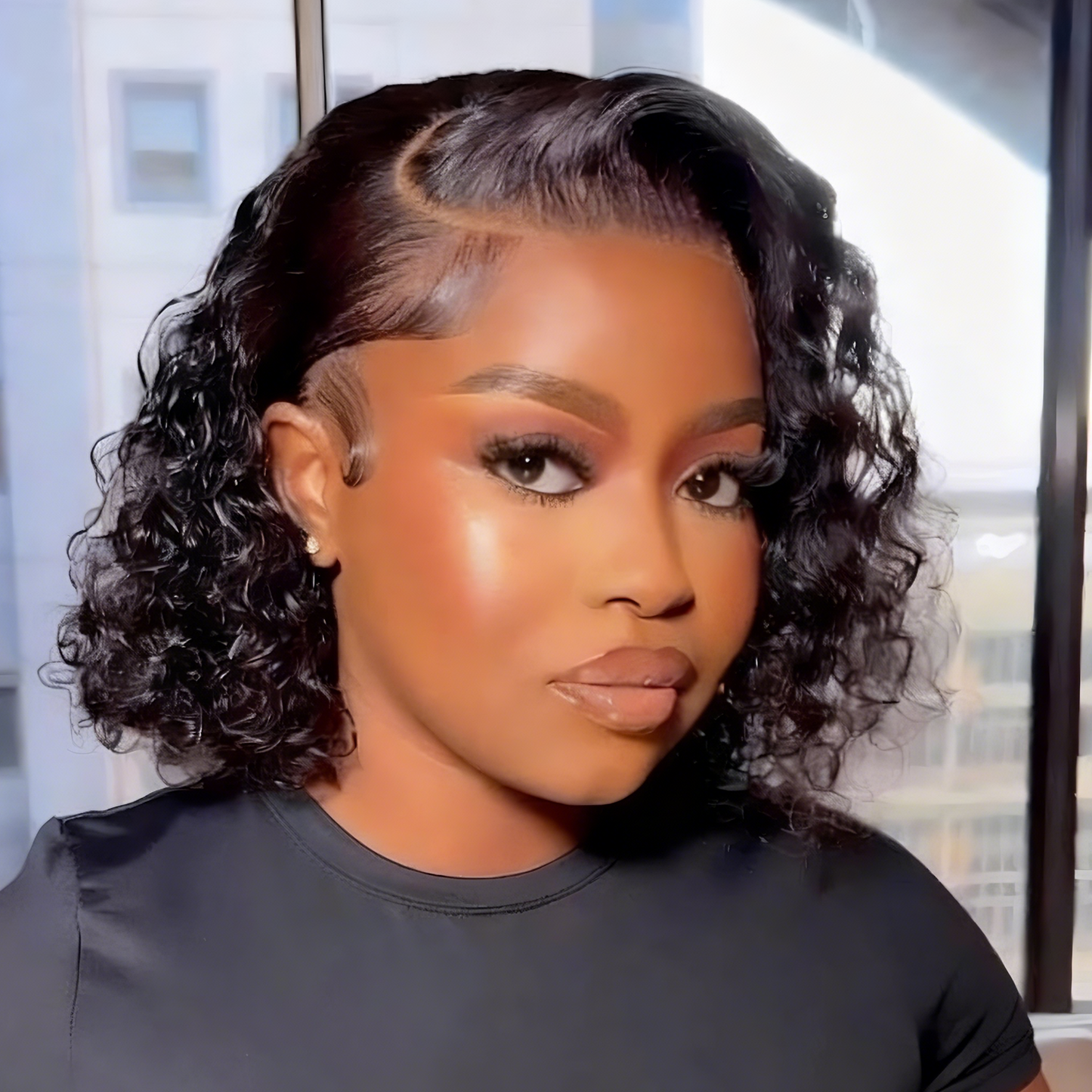 Natural Black Afro Kinky Curly Bob 13x4 Lace Frontal Wig