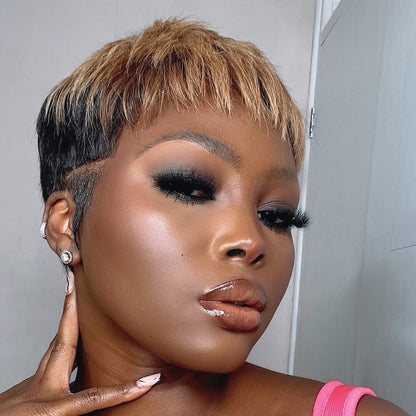 Highlight Blonde Short Pixie Cut 13x4 Lace Frontal Wig With Bang