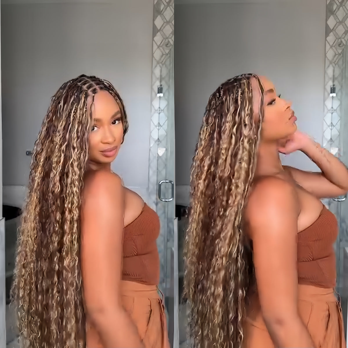 Flexi-fit Full Lace Blonde Highlight Knotless Bohemian Braided Curls Invisi Drawstring Wig