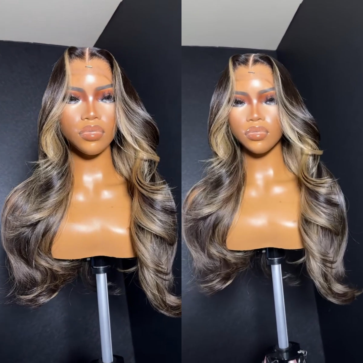 Ombre Highlight Blonde Layered Wavy Middle Part Lace Front Wig