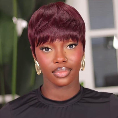 Put On & Go Black/Burgundy Pixie Cut Wig With Bangs