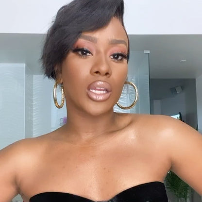 Full Lace Natural Black Short Layered Cut Wig With Bang