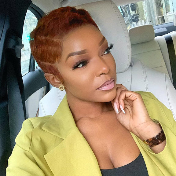 Full Lace Reddish Brown Short Pixie Cut Curly Wig