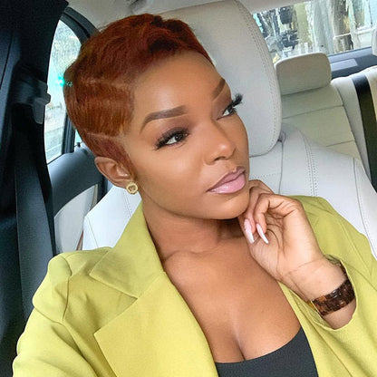 Full Lace Reddish Brown Short Pixie Cut Curly Wig