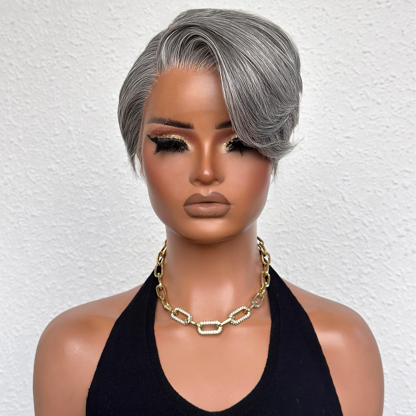 Salt And Pepper Side Part Pixie Cuts 13x4 Frontal Lace Wig