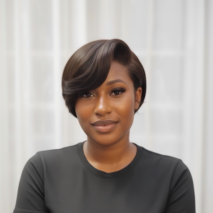 Natural Black Side Part Pixie Cut Glueless 13×4 Lace Frontal Wig