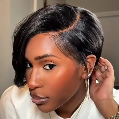 Natural Black Short Side Part Pixie Cut 13×4 Lace Frontal Wig