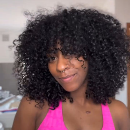 Glueless Natural Black Curly Bob Human Hair Wig