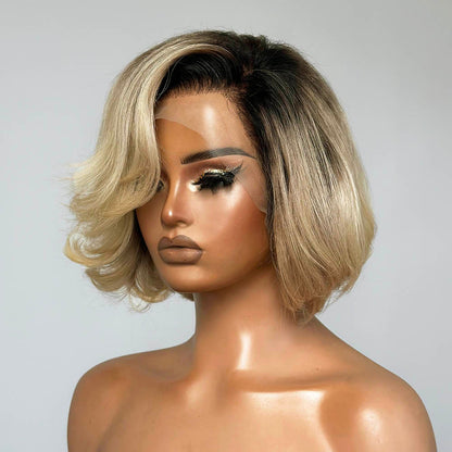 Blonde With Dark Roots Side Part 13x4 Lace Frontal Bob Wig