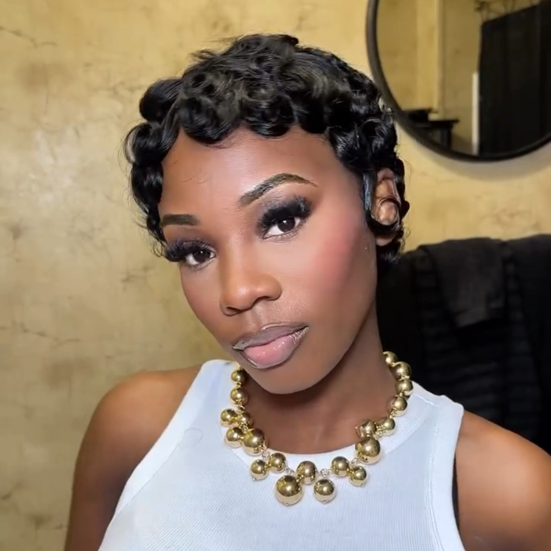 Finger Wave Short Pixie Cut Glueless 100% Human Hair Wig