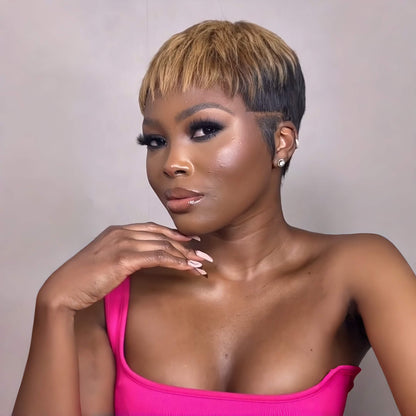 Highlight Blonde Short Pixie Cut 13x4 Lace Frontal Wig With Bang