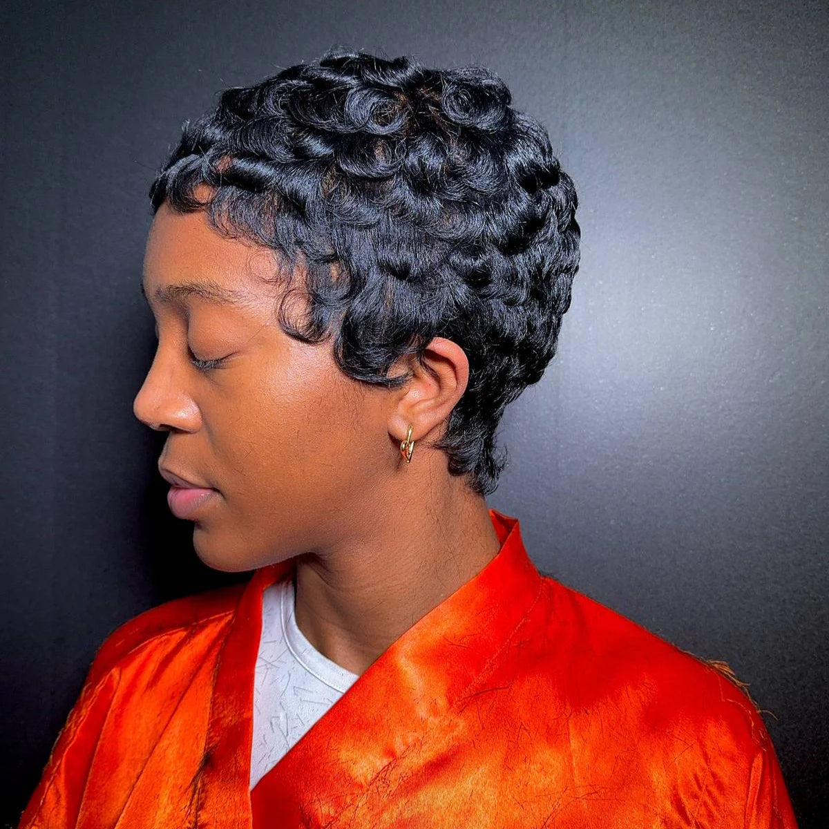 Glueless Full Lace Finger Wave Short Pixie Cut Wig