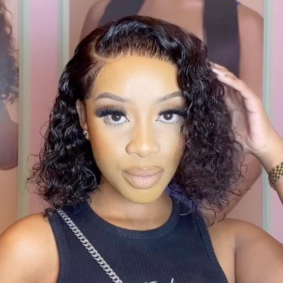 Natural Black Afro Kinky Curly Bob 13x4 Lace Frontal Wig