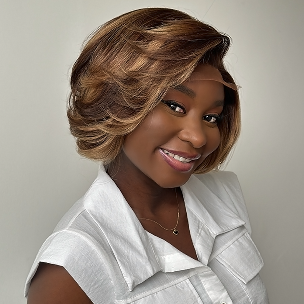 P4/27 Highlighted Layered Side Parted Bob 5x5 Lace Closure Wig