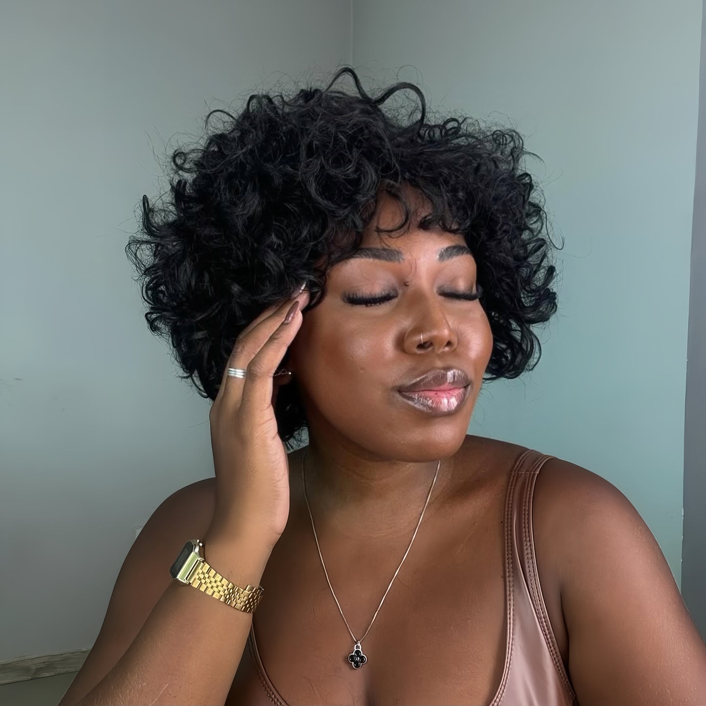 Beginner Friendly Throw On & Go Short Curly Bob Wig With Bang 100% Human Hair