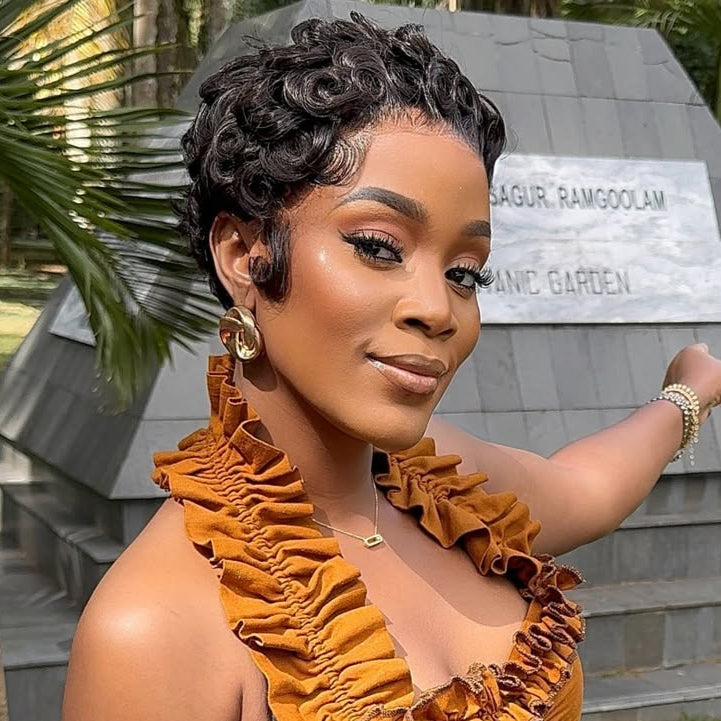 Short Pixie Finger Wave Glueless 13×6 Lace Frontal Wig