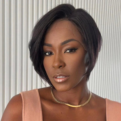 Short Hair Pixie Cut Style Wig With Side Long Bangs