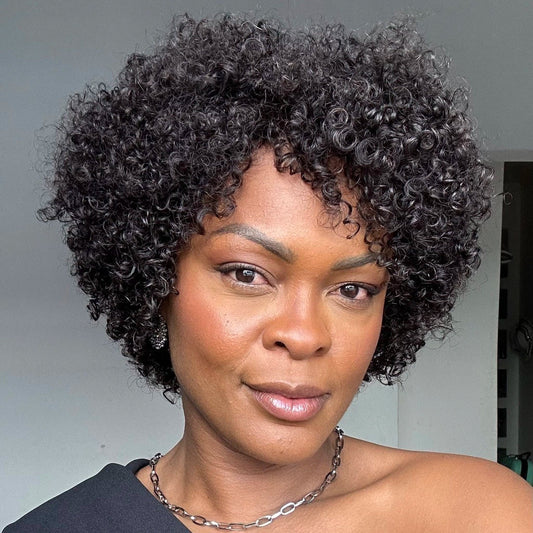 Put On & Go Voluminous Afro Kinky Curly Short Bob No Lace Wig