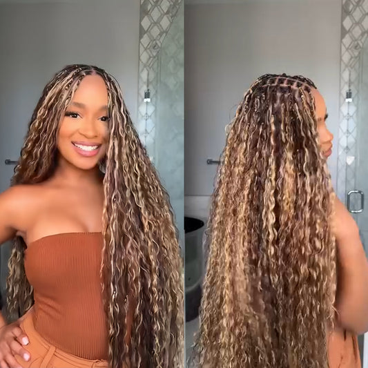 Flexi-fit Full Lace Blonde Highlight Knotless Bohemian Braided Curls Invisi Drawstring Wig