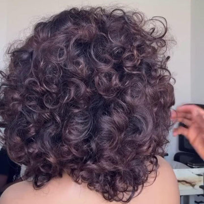 Put On & Go Voluminous Breeny Brown Curly Lob Wig With Bangs