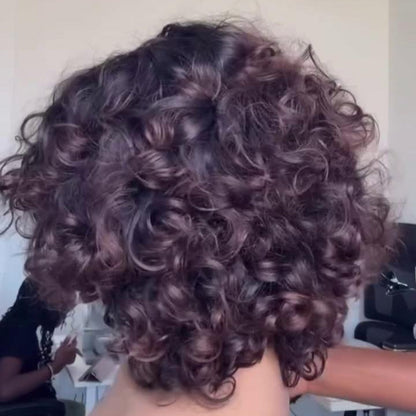 Put On & Go Voluminous Breeny Brown Curly Lob Wig With Bangs