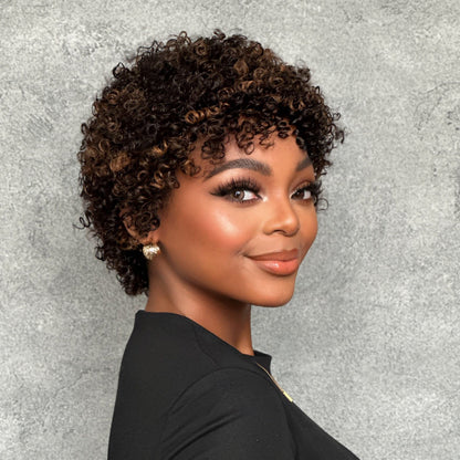Put on & Go Highlight P2/27 Short Afro Curly Wig With Bangs