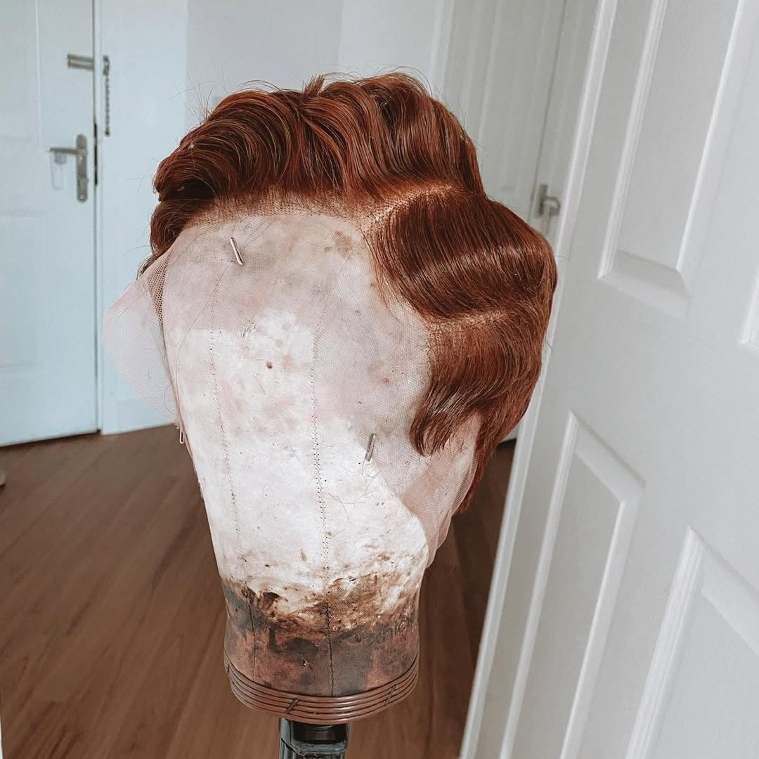 Full Lace Reddish Brown Short Pixie Cut Curly Wig