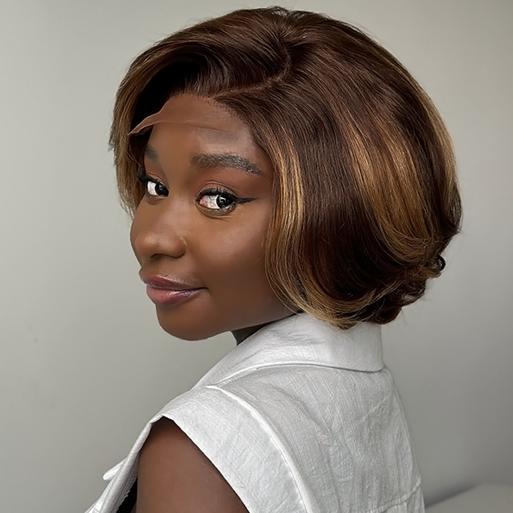 P4/27 Highlighted Layered Side Parted Bob 5x5 Lace Closure Wig