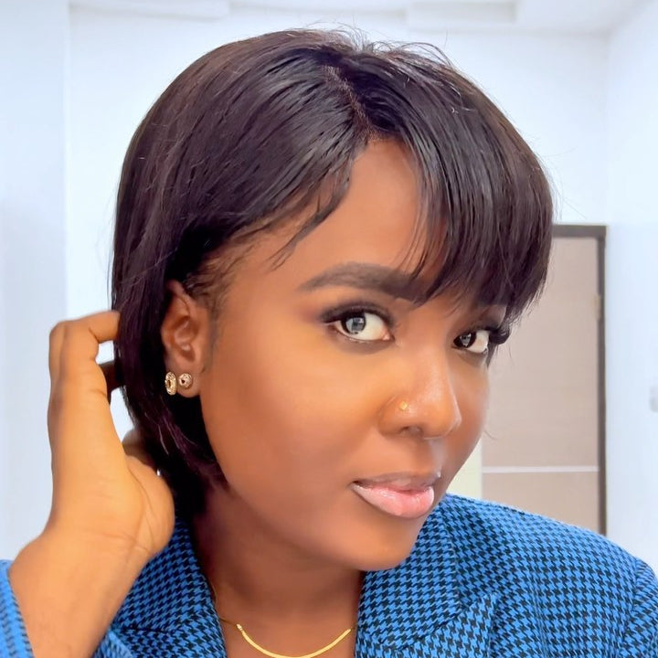 Put on & Go Natural Black Short Glueless Bob Wig With Bangs