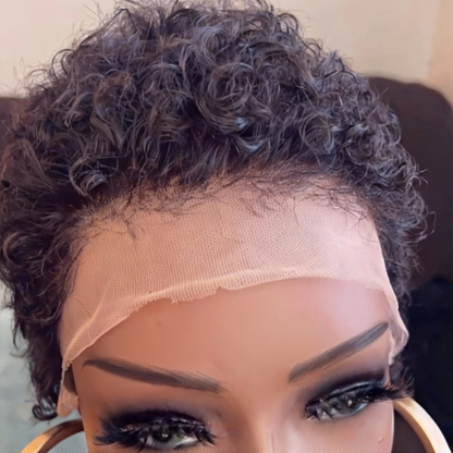 Natural Black Short Pixie Curly 13×4 Lace Frontal Wig 100% Human Hair