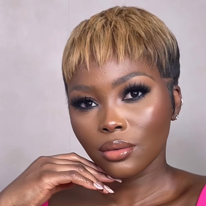 Highlight Blonde Short Pixie Cut 13x4 Lace Frontal Wig With Bang