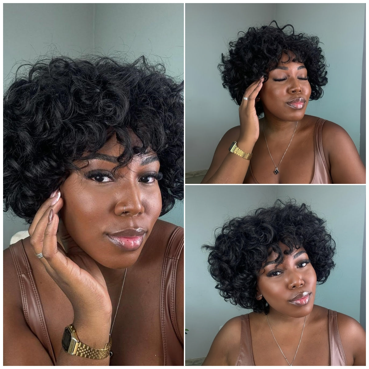 Beginner Friendly Throw On & Go Short Curly Bob Wig With Bang 100% Human Hair