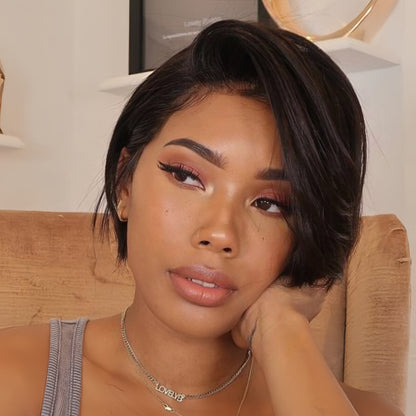 Natural Black Short Side Part Pixie Cut 13×4 Lace Frontal Wig