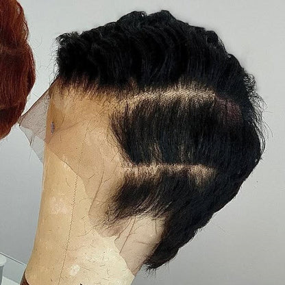 Full Lace Natural Black Short Pixie Cut Curly Wig