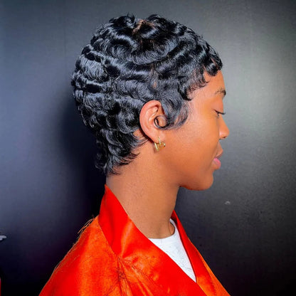 Glueless Full Lace Finger Wave Short Pixie Cut Wig