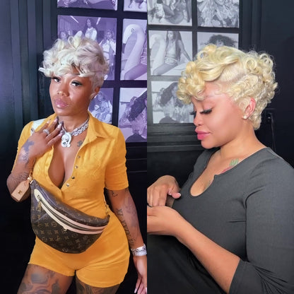 613 Short Pin Curly Finger Wave Glueless 13×4 Lace Frontal Wig
