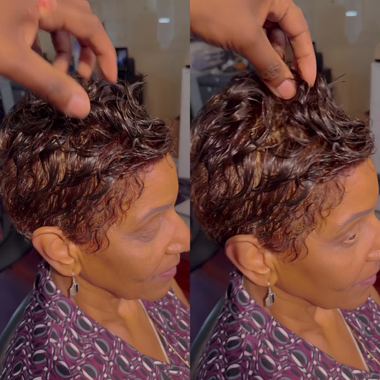 Full Lace Red Brown Wave Curls Short Pixie Cut Glueless Wig
