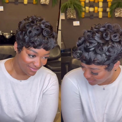 Full Lace Thick Spiral Curly Short Pixie Cut Glueless Wig